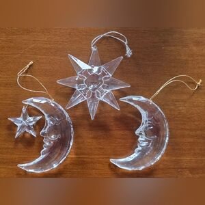 (3) 90s Clear Acrylic 3D Star & Half Moon Whimsy Whimsigoth Celestial Ornaments